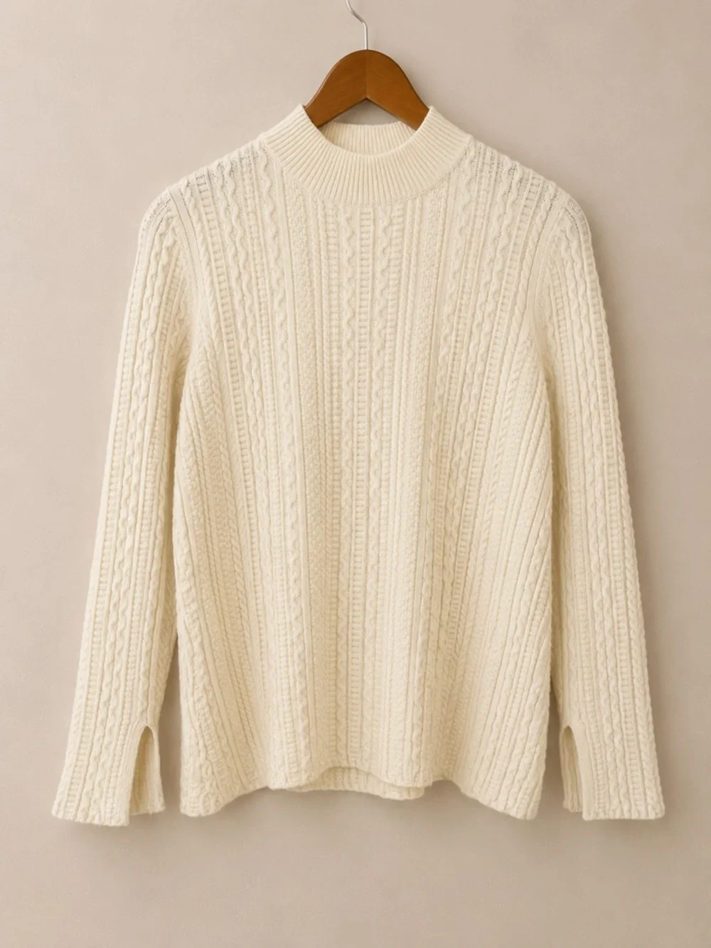 Theory Fribelle Plumose Mock Neck Cable Knit Sweater Petite Cream Wool Size P